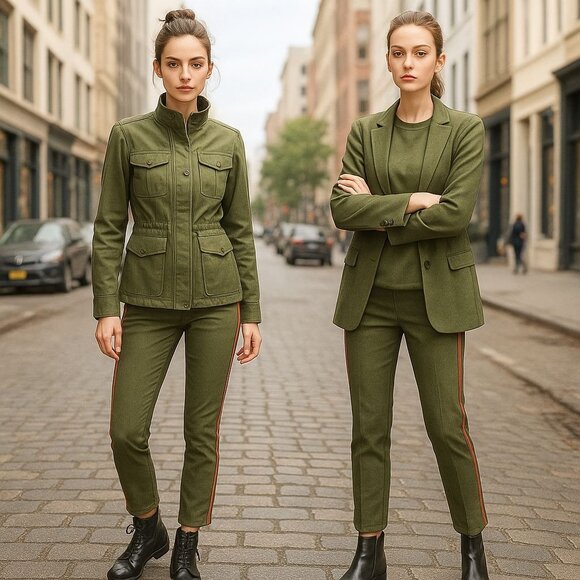 Nili Lotan Women Olive Stripe Pant M Utility Tailored Parisian Street Soft Power - Picture 2 of 15